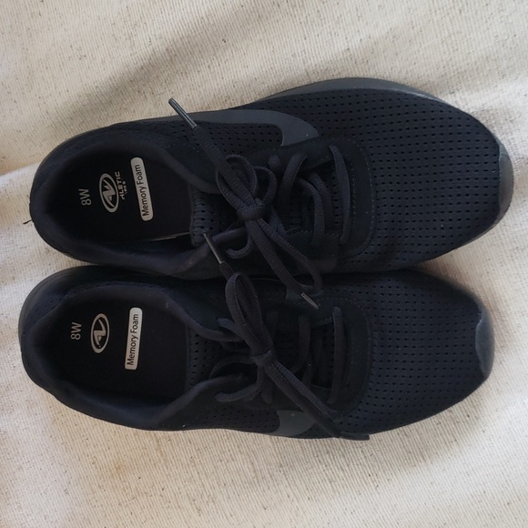 WOMENS MEMORY FOAM BLACK SNEAKERS SIZE 8W - Picture 2 of 5